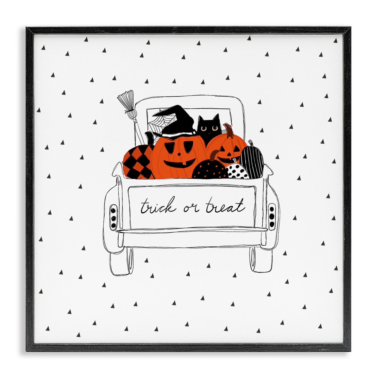 Trick Or Treat Truck Pumpkins Doodle Style Drawing Framed Giclee Art